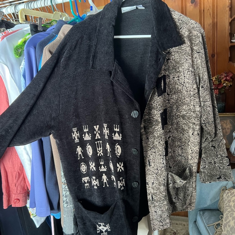 Vintage Chico's Black and Gray Textured Jacket